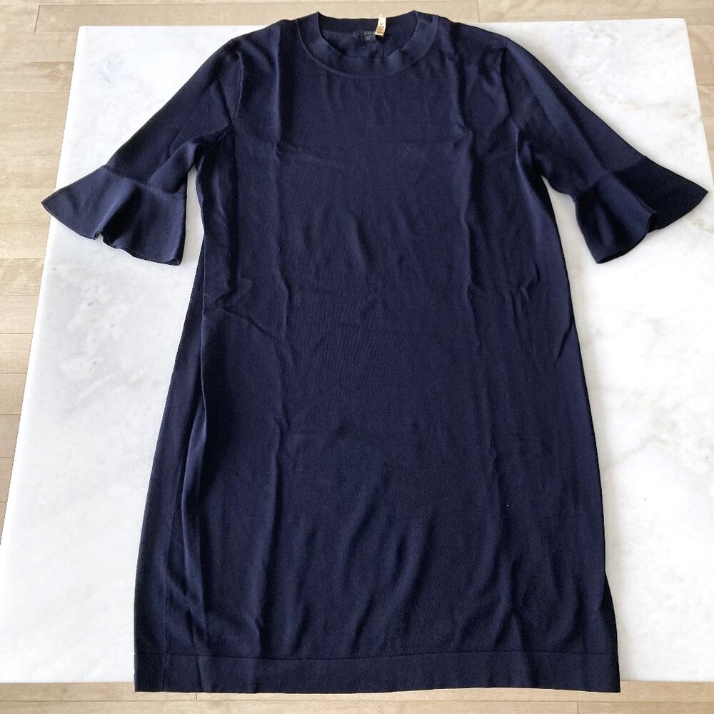 COS simple navy dress, round neck, bell sleeve / flutter sleeves (size M)